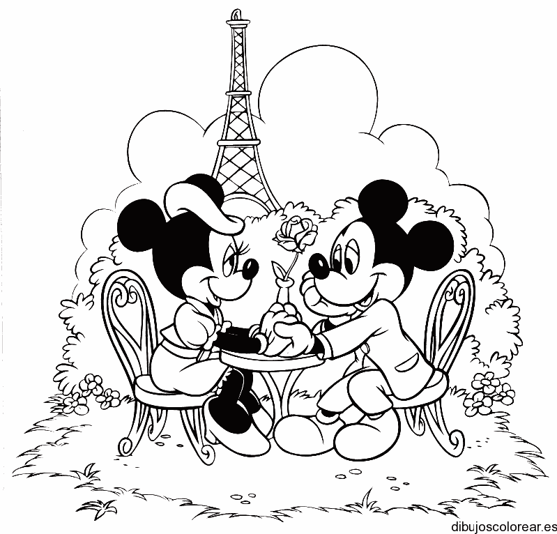 Dibujo de Minnie &amp; Mickey Mouse en París