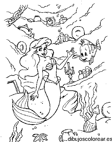 Dibujo de Sirenita y el pez Flounder