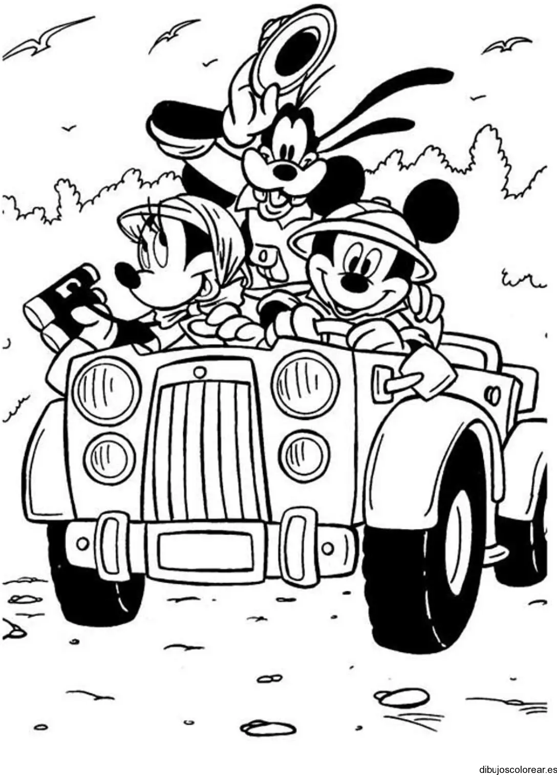 Dibujo de Minnie y Mickey en coche