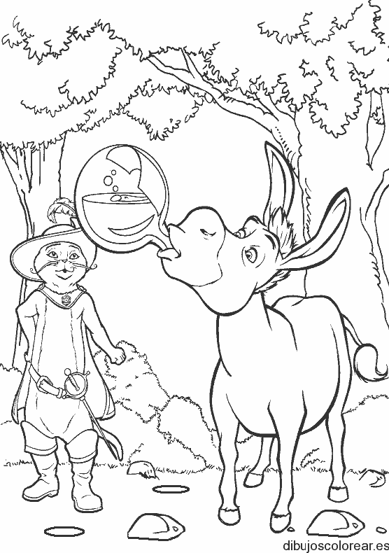 Dibujo de Burro jugando con gato