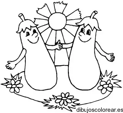 Dibujo de dos berenjenas tomadas de la mano