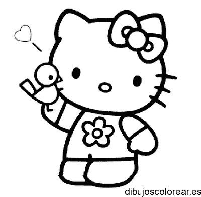 Dibujo de Hello Kitty con pájarito