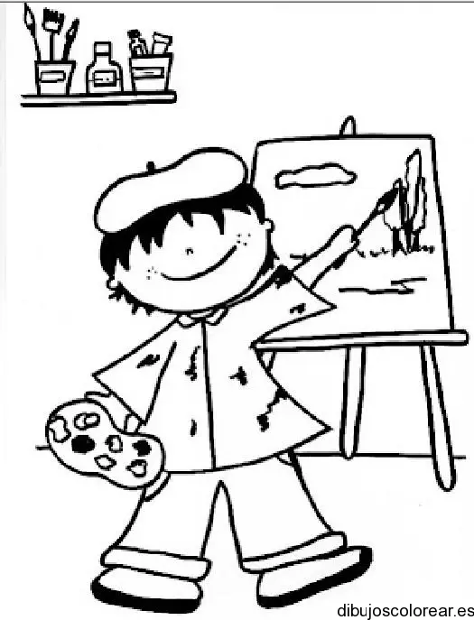 Dibujo de niño pintor con caballete