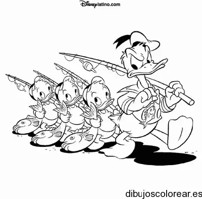 Dibujo de Donald y sus sobrinos van a pescar