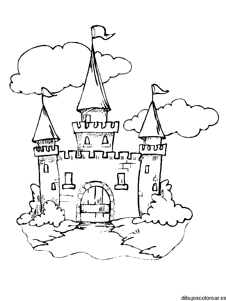Dibujo de un castillo entre las nubes