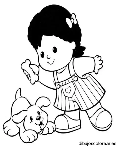 Dibujo de niña jugando con perro