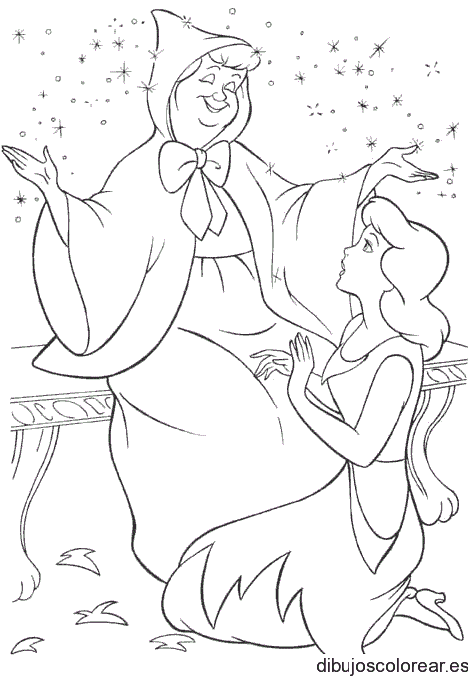 Dibujo del hada madrina con Cenicienta