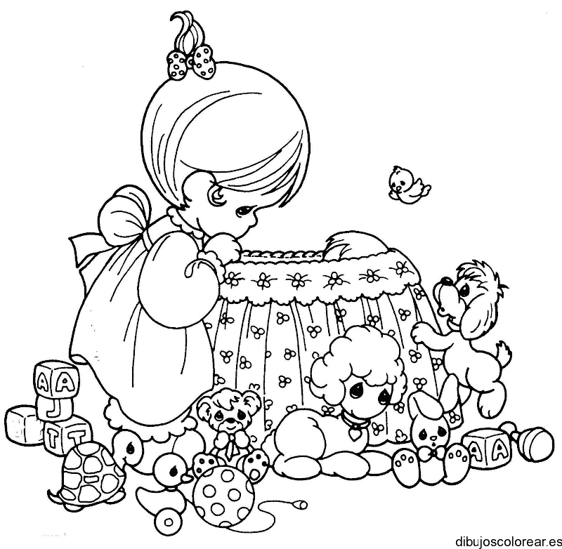 Dibujo de una niña y una cuna