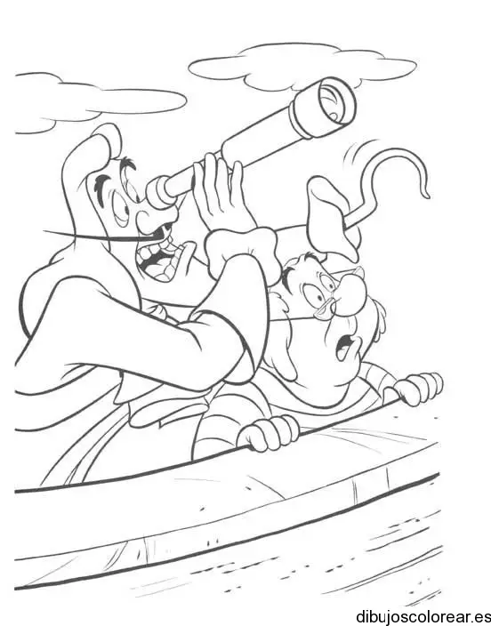 Dibujo del Capitán Garfio en su barco