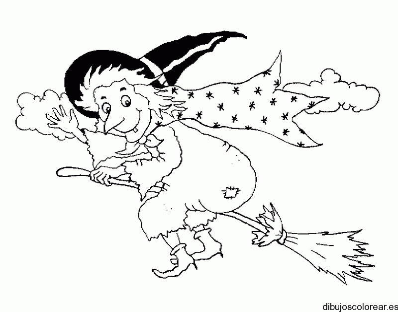 Dibujo de Halloween una bruja volando