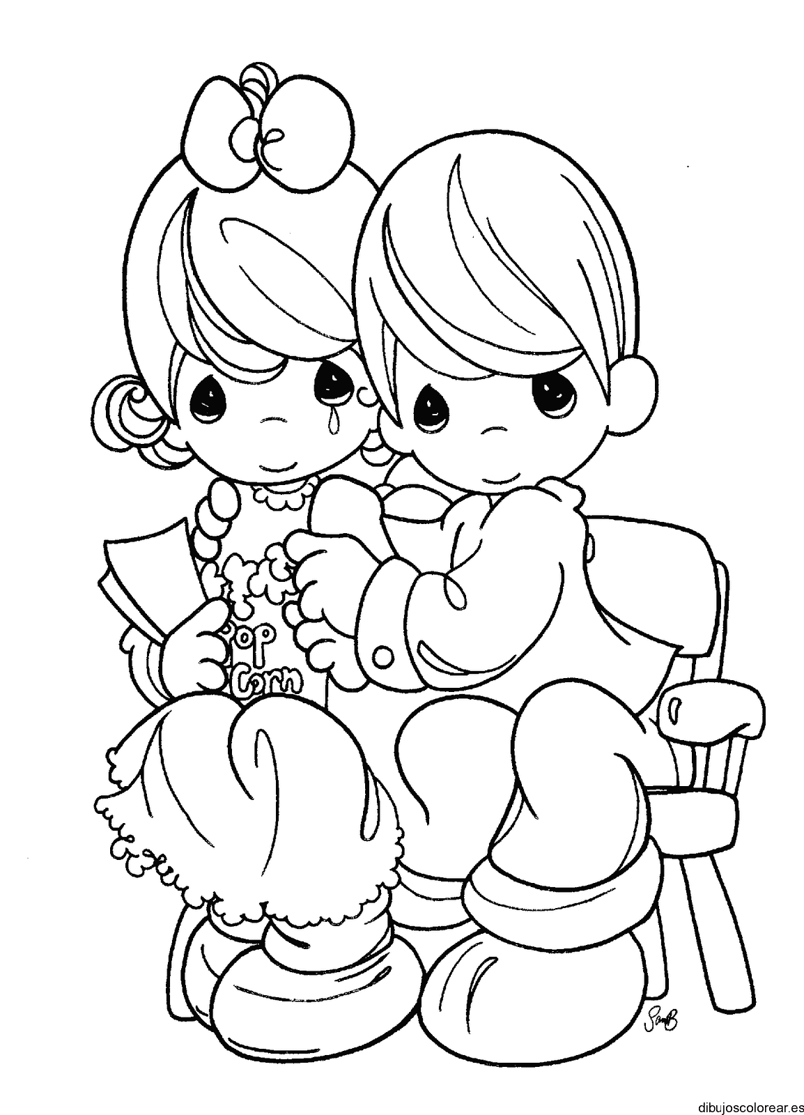 Dibujo de pareja comiendo palomitas