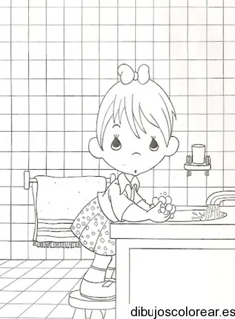 Dibujo de niña aseándose