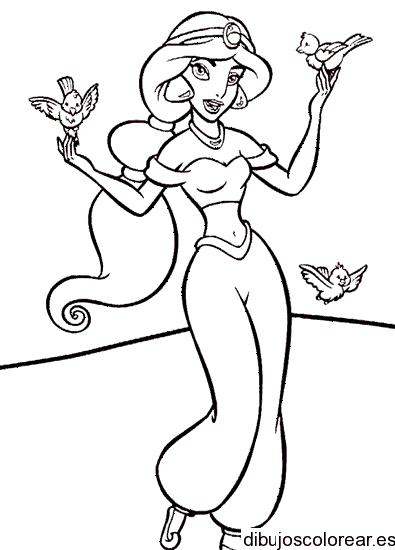 Dibujo de Jazmin con dos golondrinas