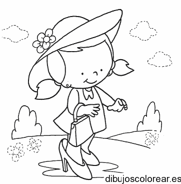 Dibujo de una niña en el jardín