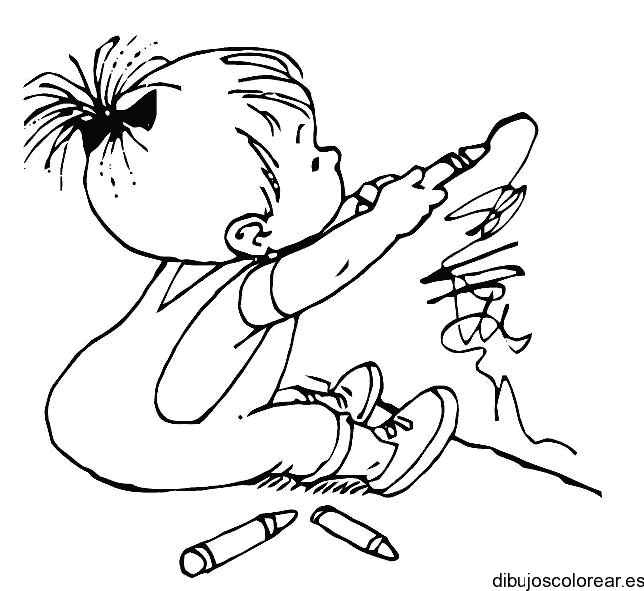 Dibujo de niño escribiendo en la pared