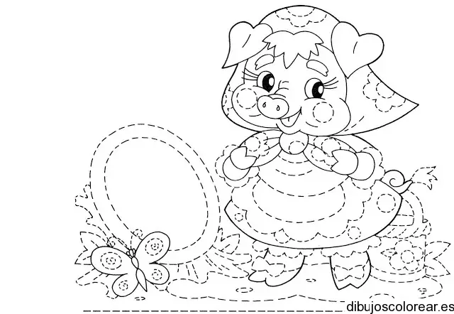 Dibujo de una cerdita con delantal