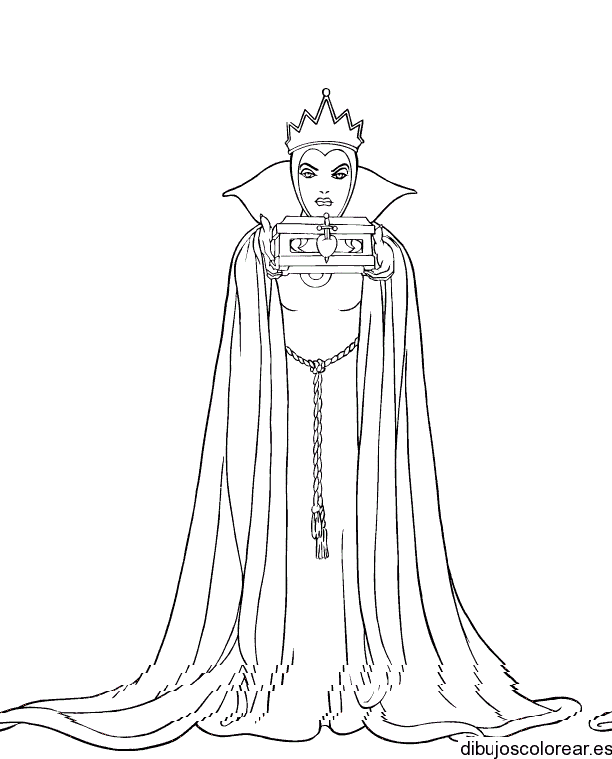 Dibujo de madrastra de Blancanieves con un cofre