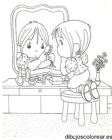 Dibujo de una niña peinándose