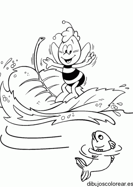 Dibujo de la abeja maya surfeando