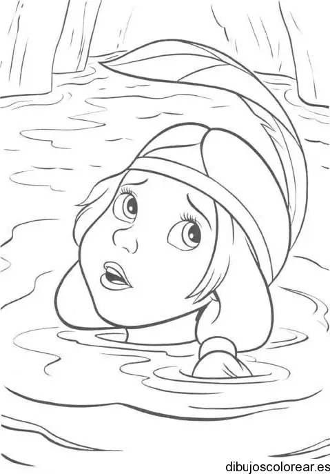 Dibujo de una chica en un río