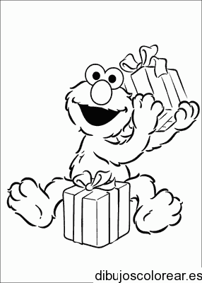 Dibujo de Elmo con un regalo