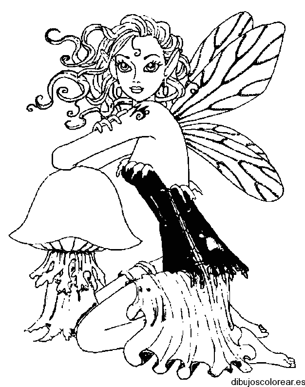 Dibujo de una hada y una seta