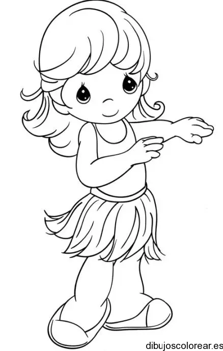 Dibujo de una niña bailando hawaiano