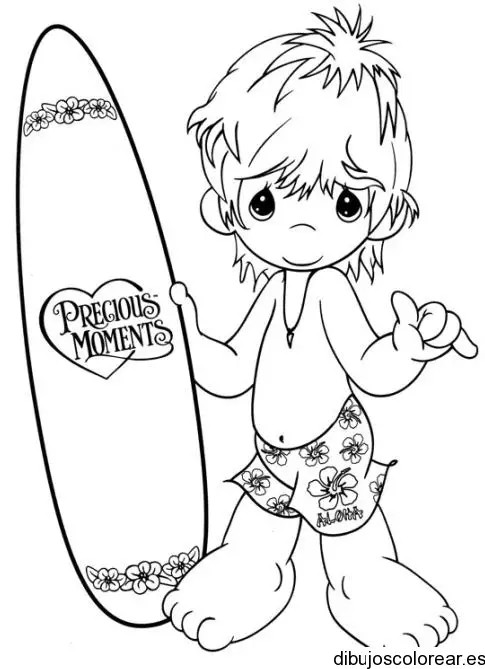 Dibujo de niño surfista