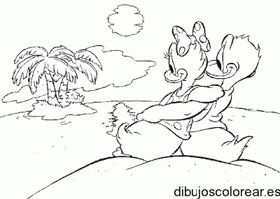 Dibujo de Donald y Daisy en la playa