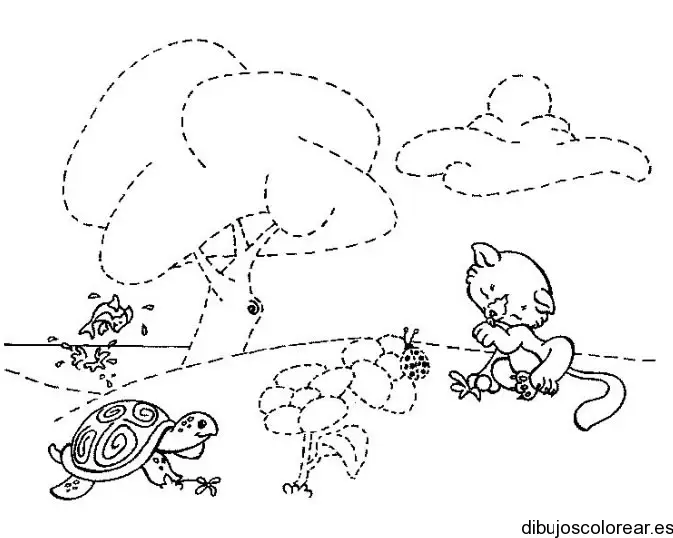 Dibujo de las mascotas en el jardín 