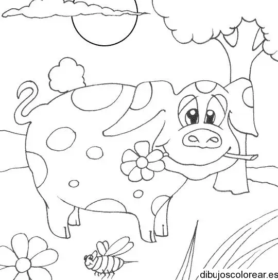 Dibujo de una vaquita y una flor