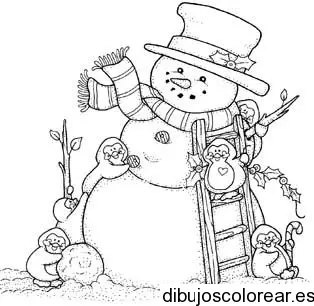 Dibujo de muñeco de nieve con escalera