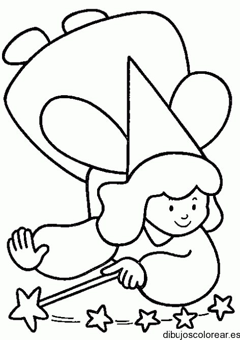 Dibujo de un hada usando su varita mágica
