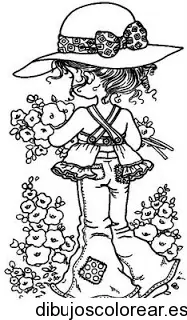 Dibujo de niña recolectando flores