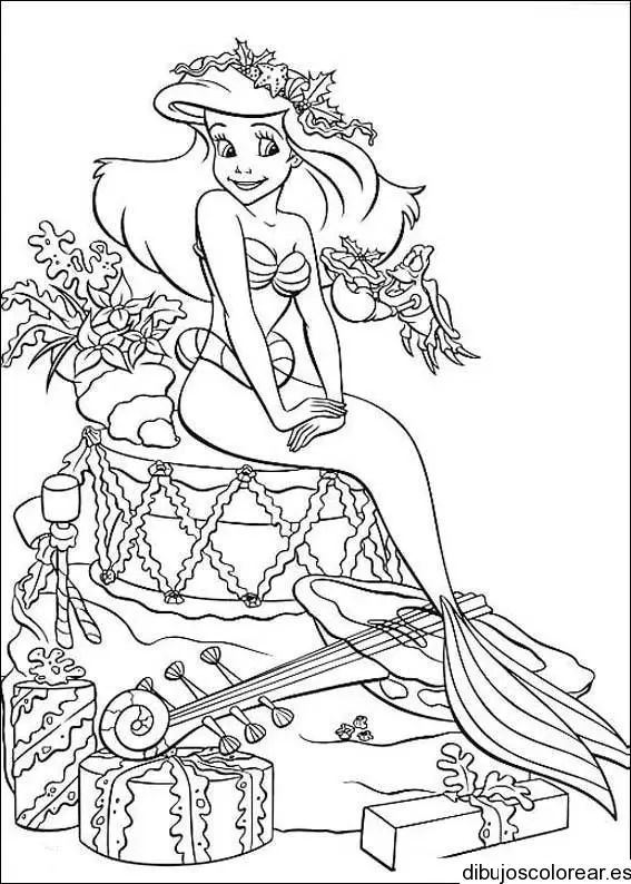 Dibujo de La Sirenita sentada en un tambor