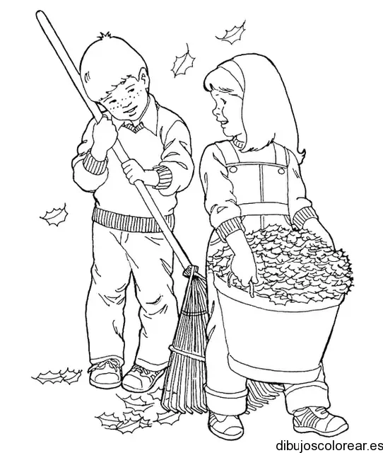 Dibujo de niños barriendo