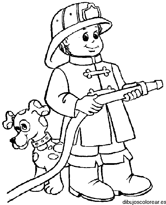 Dibujo de un bombero y un perro