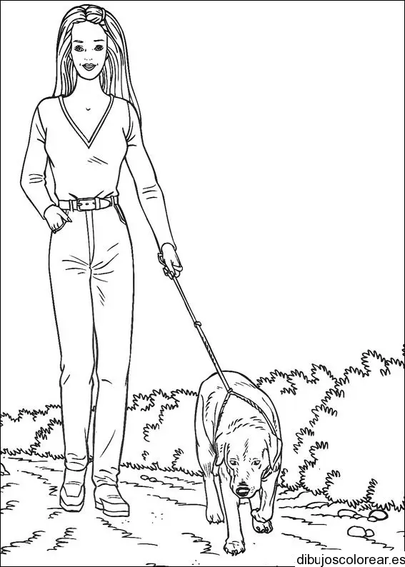 Dibujo de Barbie paseando a su perro