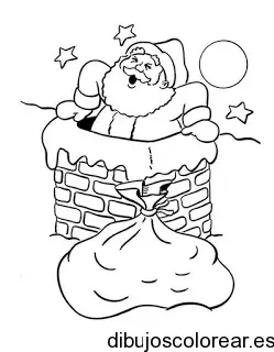 Dibujo de Santa Claus saliendo de chimenea