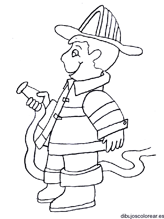 Dibujo de un bombero con una manguera para incendios
