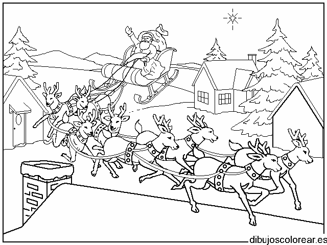 Reno de Santa Claus en un techo