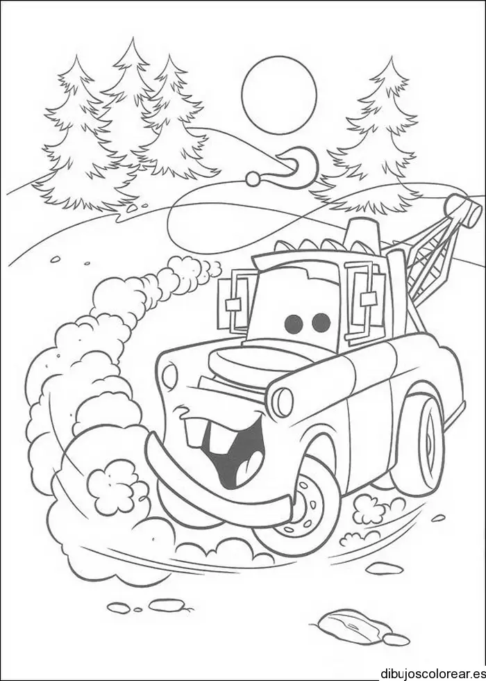 Dibujo de un coche por las montañas
