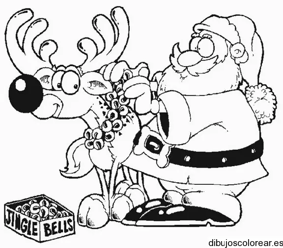Santa Claus preparando su reno