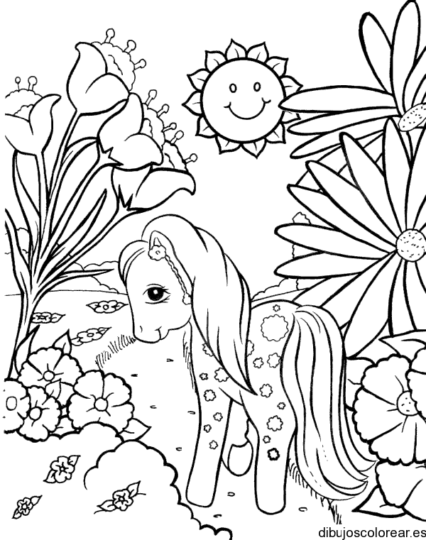Dibujo de un pony en el jardín