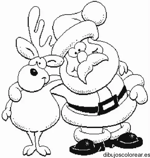 Santa Claus abrazando un reno