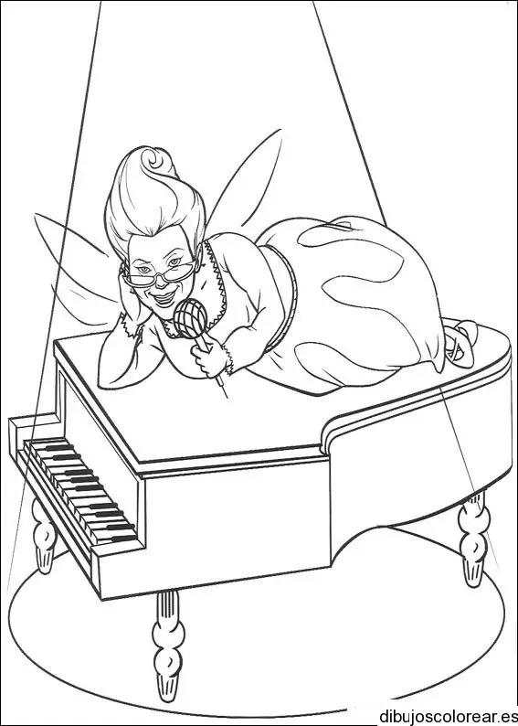 Dibujo de la hada madrina en un piano