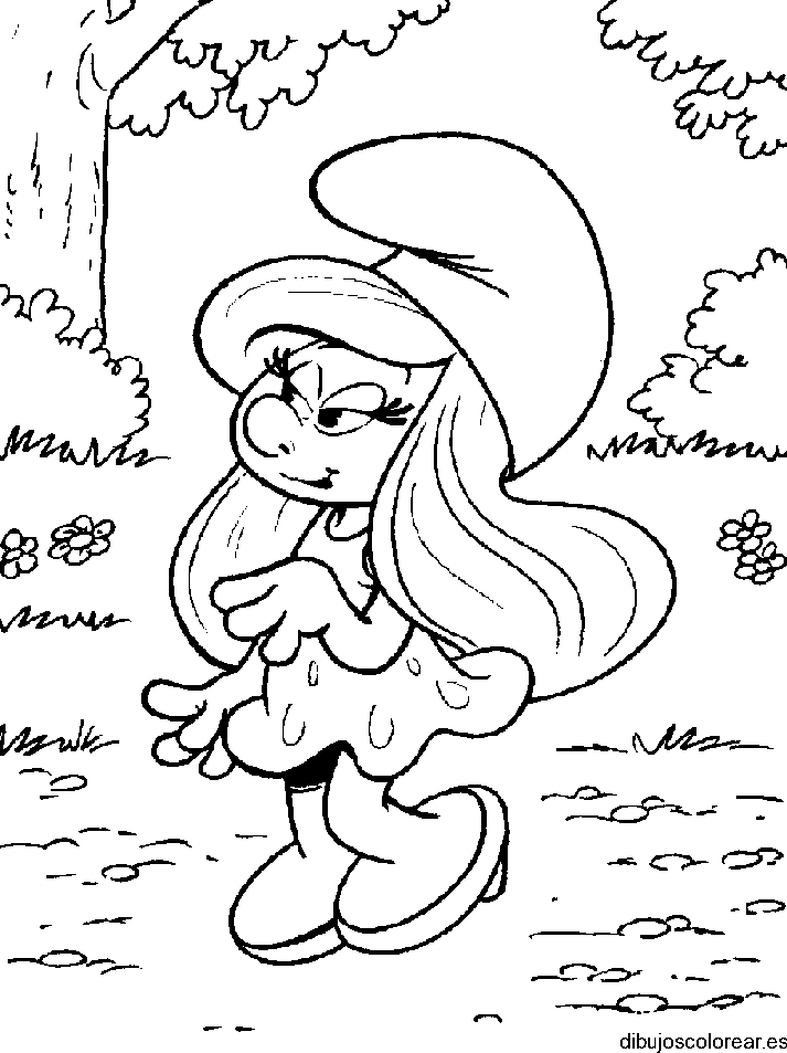 Dibujo de Pitufina en el bosque