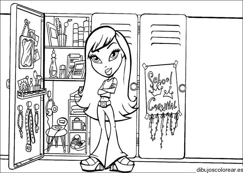 Dibujo de una muñeca Bratz en su armario