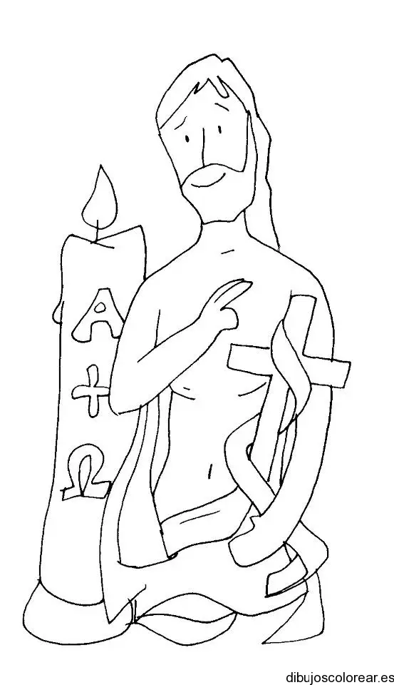 Dibujo de Jesús con una cruz y una vela