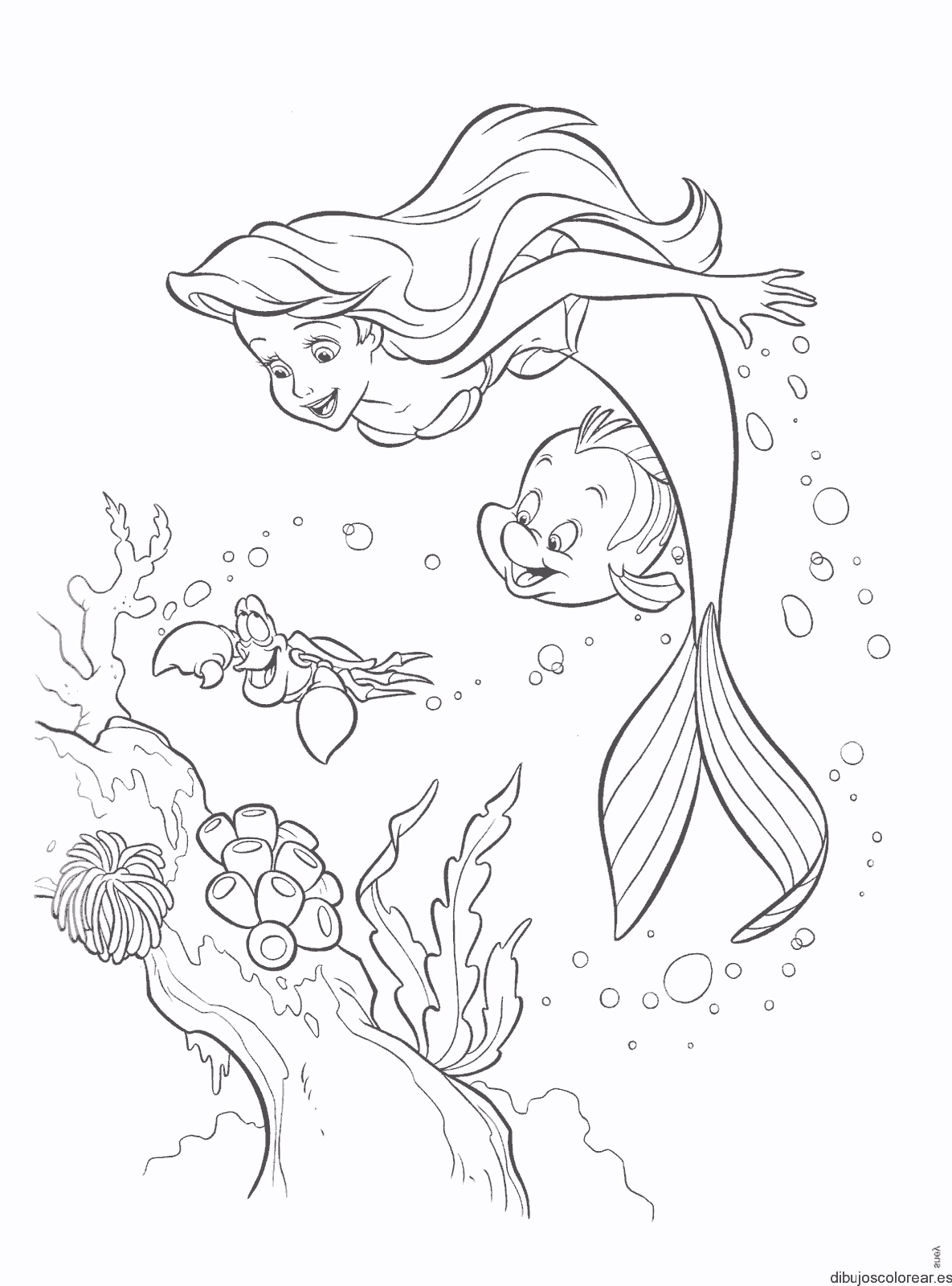 Dibujo de Ariel y Flounder 